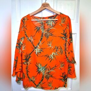 Jessica Rose Orange Blouse Top Shirt With Ruffled Sleeves- Size XL